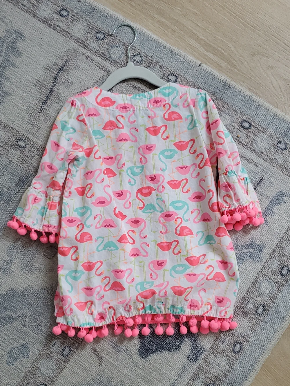 Mud Pie Toddler Girls Flamingo Swim Cover-up Tunic Dress Pom Pom Sz3T